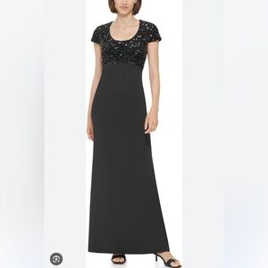 Calvin Klein Sequin Bodice Gown with Short Sleeves
